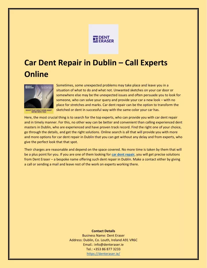 car dent repair in dublin call experts online