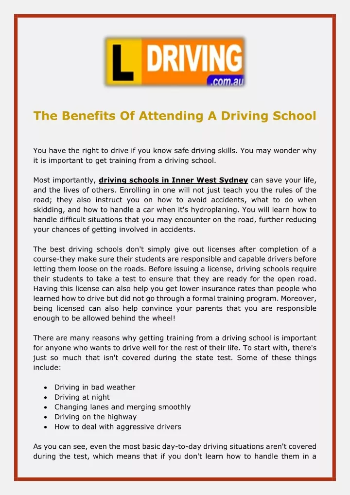 the benefits of attending a driving school