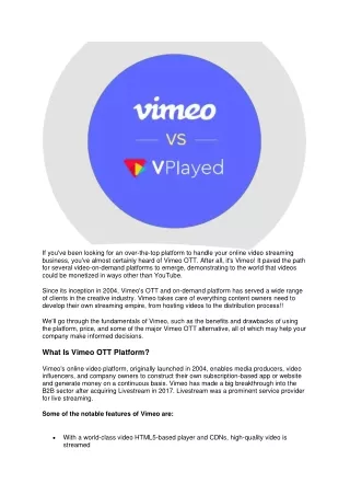 Why Is VPlayed Considered To Be The Best Alternative For Vimeo?