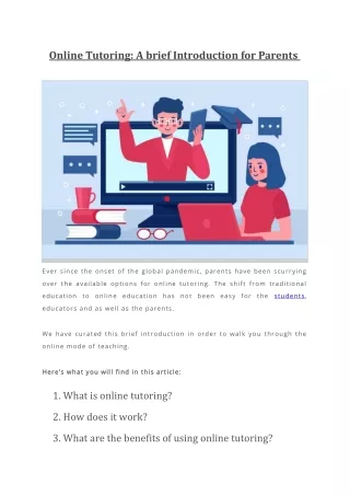 online tutoring a brief introduction for parents