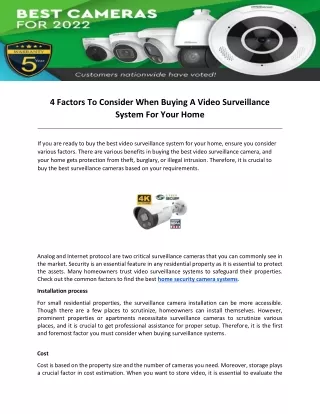 4 Factors To Consider When Buying A Video Surveillance System For Your Home