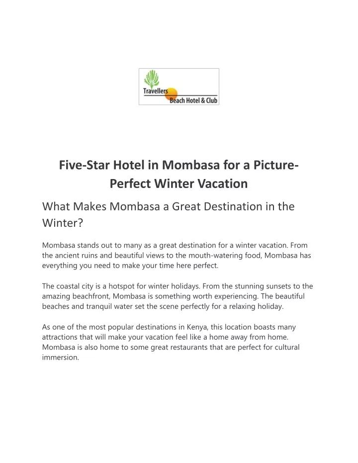 five star hotel in mombasa for a picture perfect
