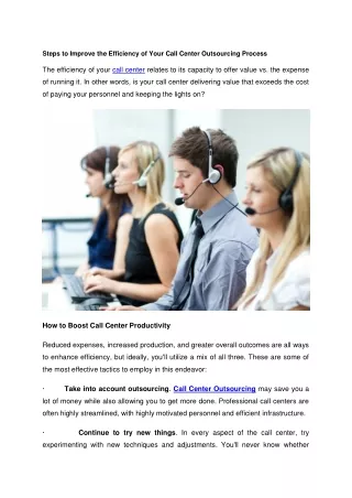Steps to Improve the Efficiency of Your Call Center Outsourcing Process