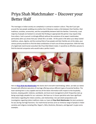 Priya Shah Matchmaker – Discover your Better Half