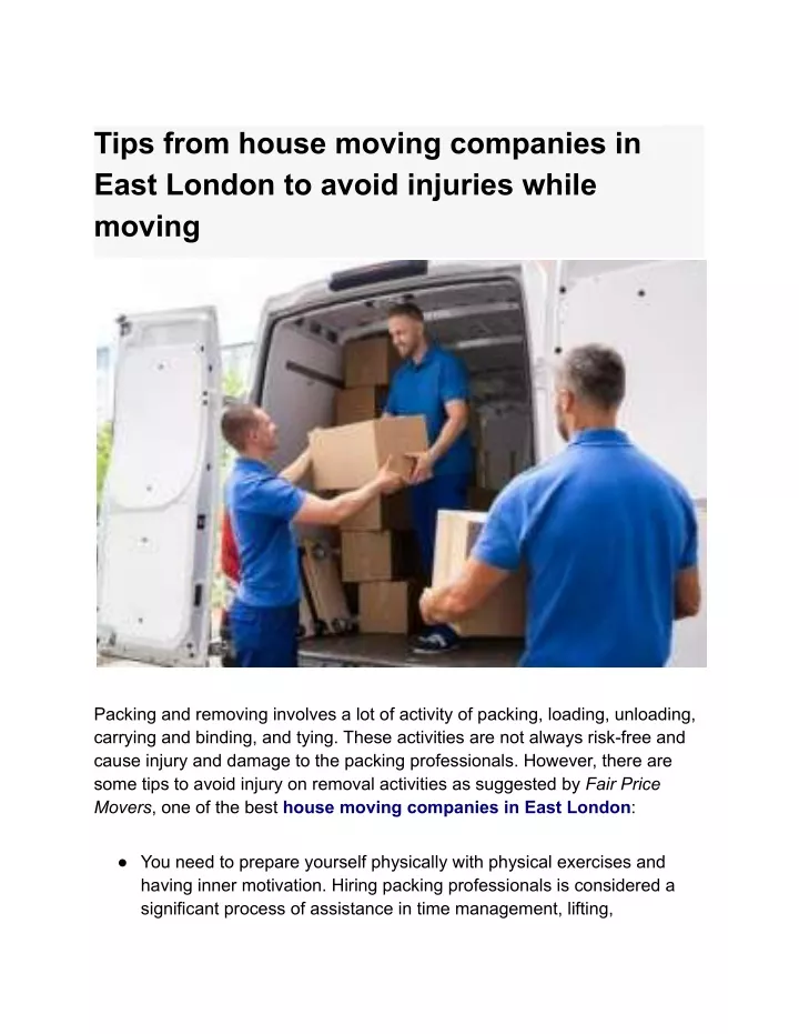 tips from house moving companies in east london