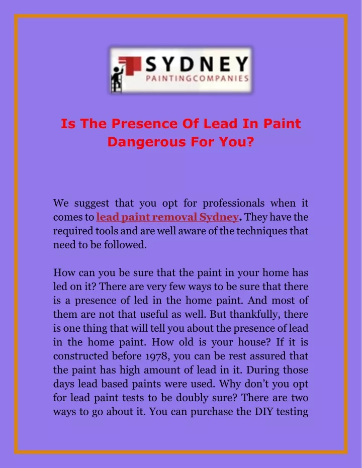 is the presence of lead in paint dangerous