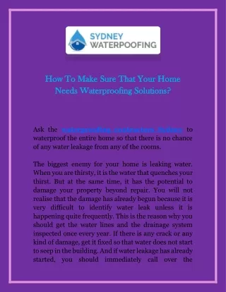 How To Make Sure That Your Home Needs Waterproofing Solutions?
