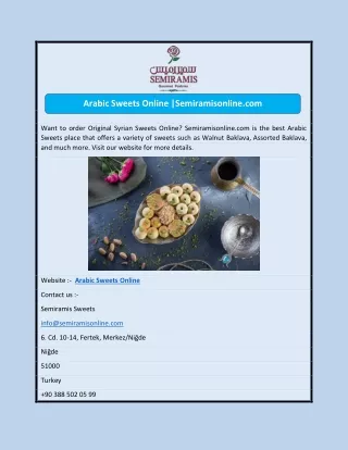 Arabic Sweets Online |Semiramisonline.com