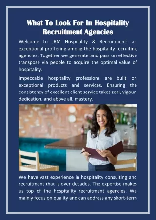 What To Look For In Hospitality Recruitment Agencies