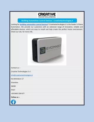 Building Automation Control Devices | Creativetechnologies.it