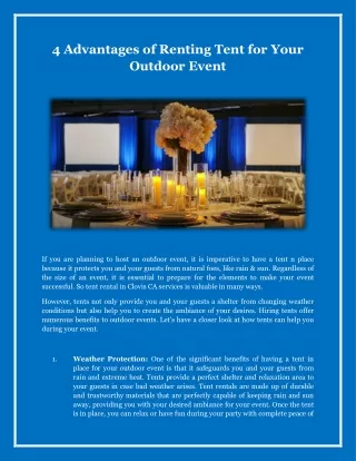 4 Advantages of Renting Tent for Your Outdoor Event
