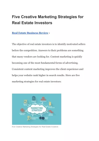 Five Creative Marketing Strategies for Real Estate Investors