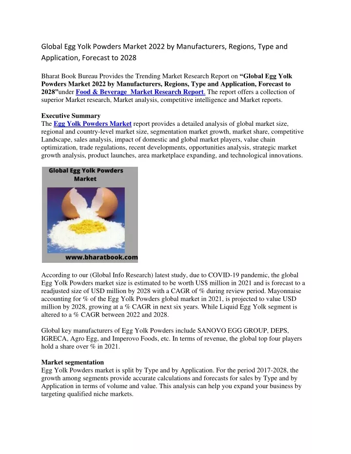 global egg yolk powders market 2022