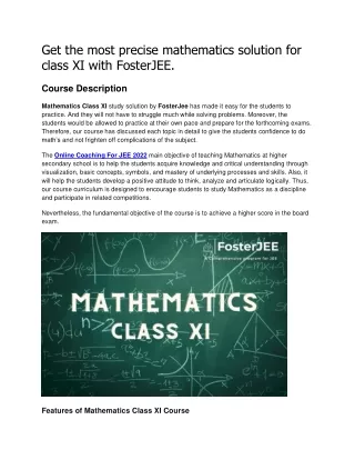 Get the most precise mathematics solution for class XI with FosterJEE.