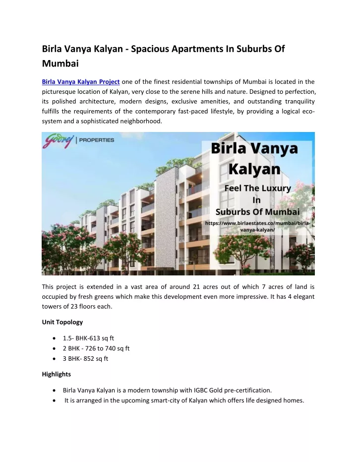 birla vanya kalyan spacious apartments in suburbs