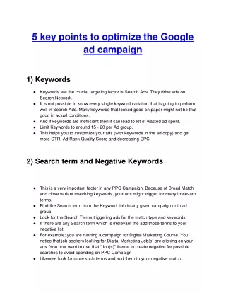 5 KEY POINTS TO OPTIMIZE GOOGLE ADS CAMPAIGN