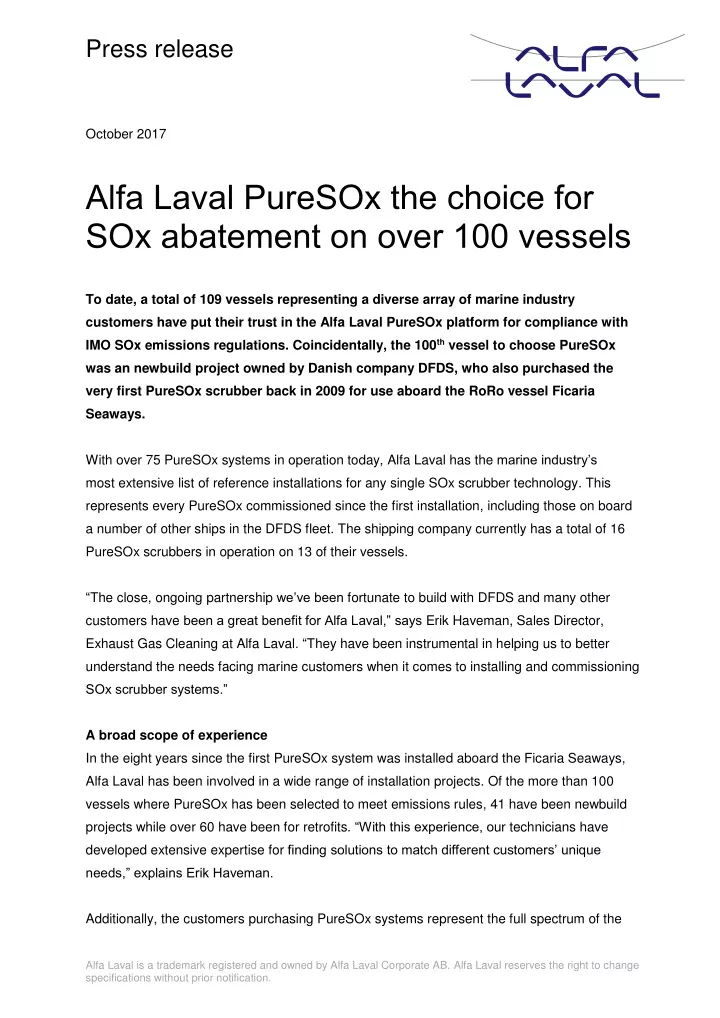 press release october 2017 alfa laval puresox