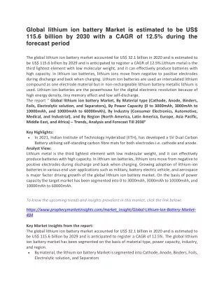 global lithium ion battery market is estimated