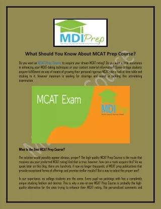 What Should You Know About MCAT Prep Course?