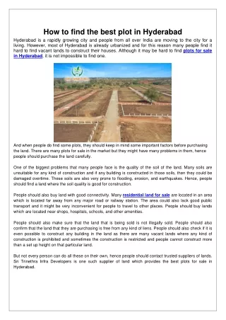 How to find the best plot in Hyderabad