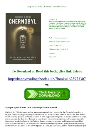 [txt] Voices from Chernobyl Free Download