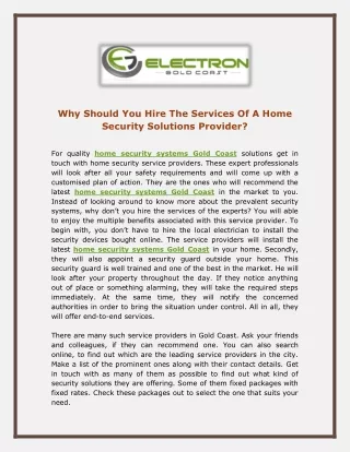 Why Should You Hire The Services Of A Home Security Solutions Provider