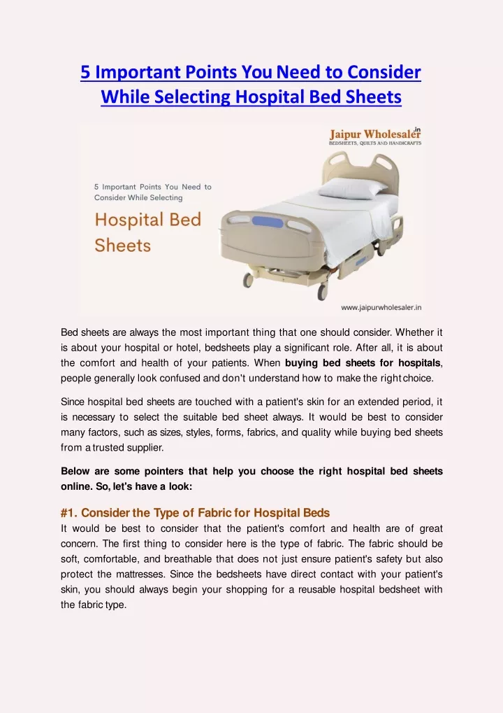 5 important points you need to consider while selecting hospital bed sheets