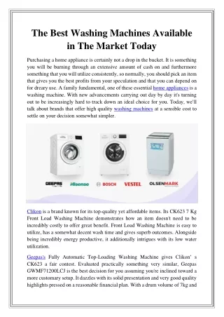 The Best Washing Machines Available in The Market Today