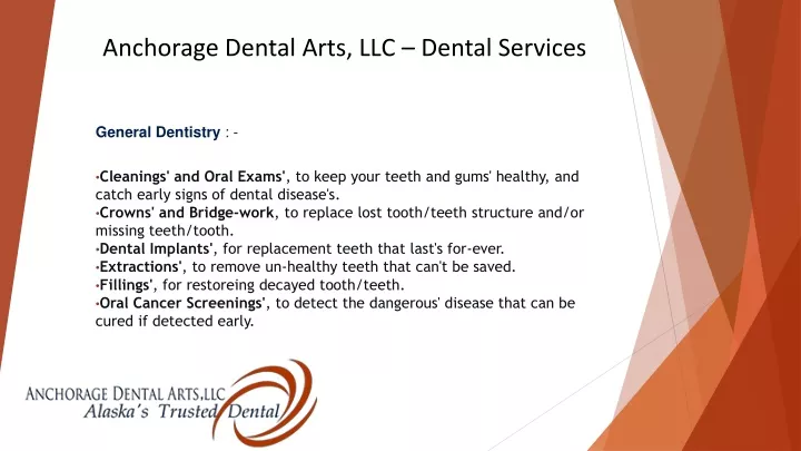 anchorage dental arts llc dental services