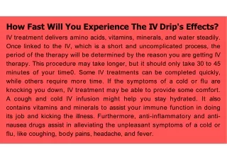 How Fast Will You Experience The IV Drip's Effects