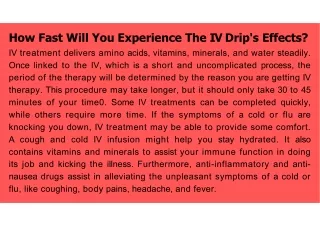 how fast will you experience the iv drip s effects