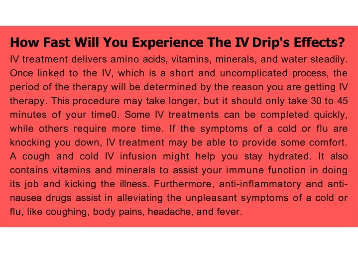 how fast will you experience the iv drip s effects