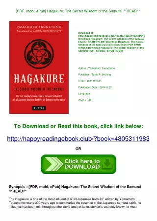 [PDF  mobi  ePub] Hagakure The Secret Wisdom of the Samurai ^*READ^*
