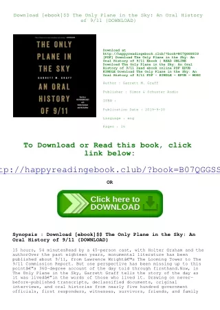 Download [ebook]$$ The Only Plane in the Sky An Oral History of 9/11 {DOWNLOAD}