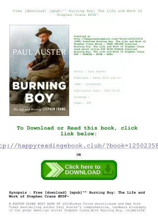 Free [download] [epub]^^ Burning Boy The Life and Work of Stephen Crane #PDF~