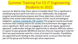 summer training for cs it engineering students