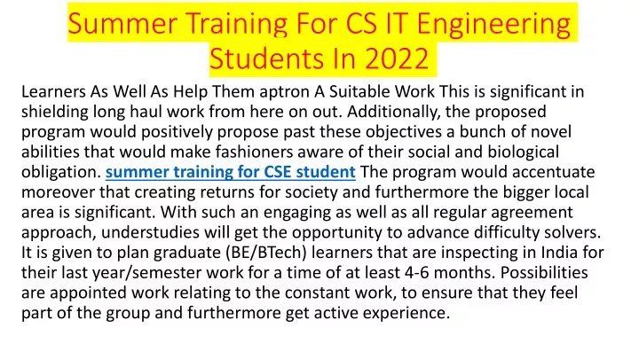 summer training for cs it engineering students