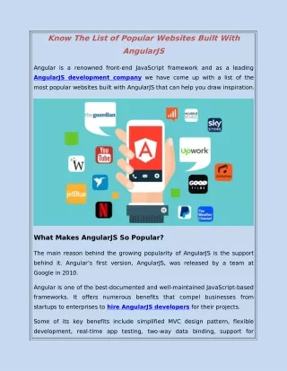 Know The List of Popular Websites Built With AngularJS