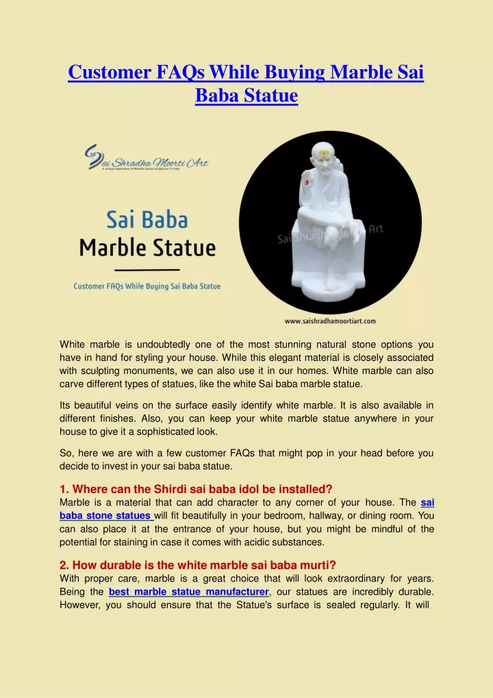 customer faqs while buying marble sai baba statue