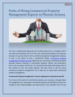 Perks of Hiring Commercial Property Management Experts in Phoenix Arizona