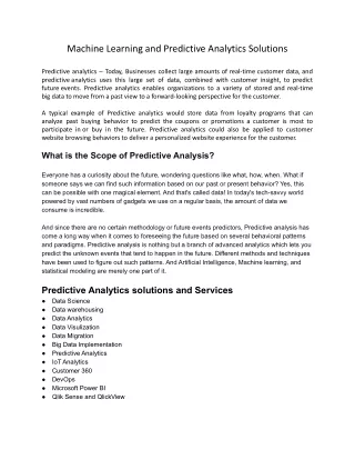 machine learning and predictive analytics