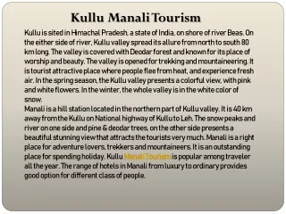Kullu Manali Tourism - Travel Guide to Kullu Manali