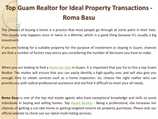 Top Guam Realtor for Ideal Property Transactions - Roma Basu