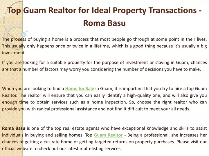 top guam realtor for ideal property transactions roma basu