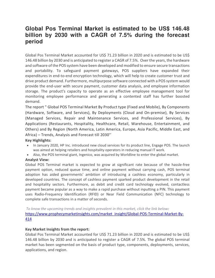 global pos terminal market is estimated