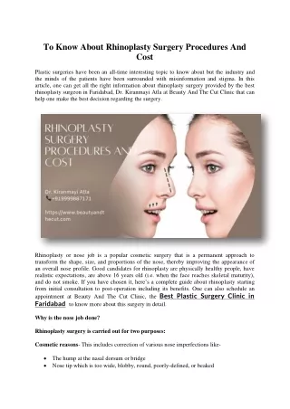 To Know About Rhinoplasty Surgery Procedures And Cost