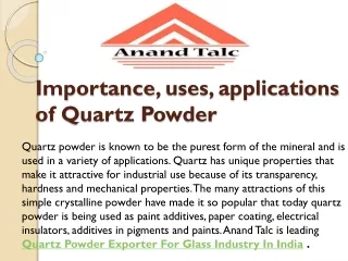 Importance, uses, applications of Quartz Powder