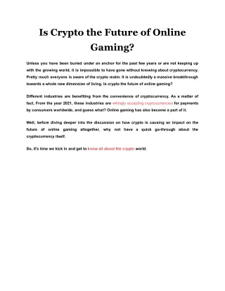 is crypto the future of online gaming
