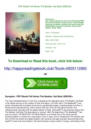 PDF Ebook Full Series The Beatles Get Back (EBOOK>