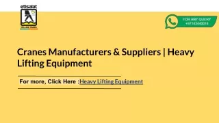 Cranes Manufacturers & Suppliers | Heavy Lifting Equipment
